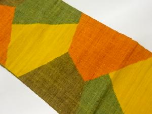 リサイクル　手織り紬切嵌風多角形模様織出し名古屋帯